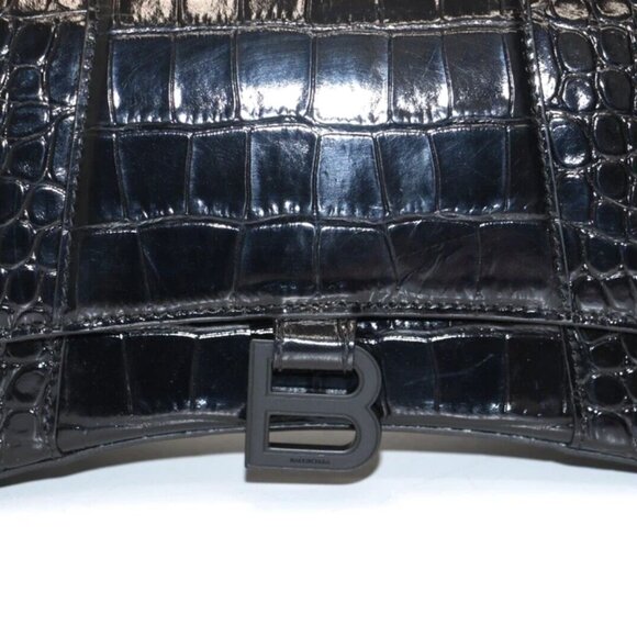 Balenciaga Hourglass Small Handbag Crocodile Embossed - Black - Picture 7 of 14